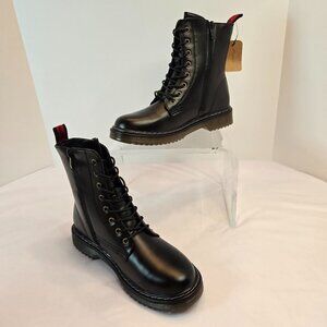 VEPOSE Women Lace Up Combat Ankle Boots, Ankle High Lace-Up Lug Sole Sz: 8 Black